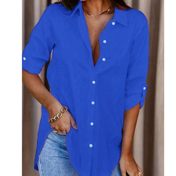 BellanBlue Tops - Classic button Down poplin Boyfriend Rolled Sleeve shirt